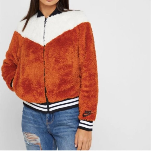 Nike Orange and White Teddy Jacket - Picture 2 of 4